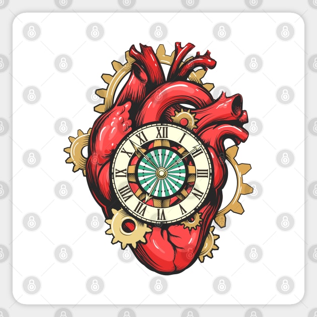 Mechanical Heart with Clock face and Gears Sticker by devaleta